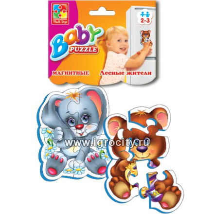 Мягкие магнитные пазлы Baby puzzle "Лесные жители" (мишка+зайка), VladiToys, арт.VT3208-03 