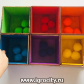 Развивающая игра Коробочки для сортировки + цветные помпоны, Сенсорика (sale!)