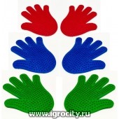 Массажные ладошки с шипами (массажные коврики для рук): 2 синие + 2 красные + 2 зеленые. Размер 20x18 см