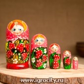 Матрешка 5-ти кукольная "Катя" ягоды , 12-13 см, ручная роспись., арт. 6032601