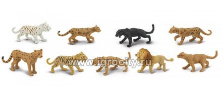 Набор мини-фигурок в тубе "Большие кошки" размер фигурки от 3 см., 9 шт., Safari Ltd, арт. 694604