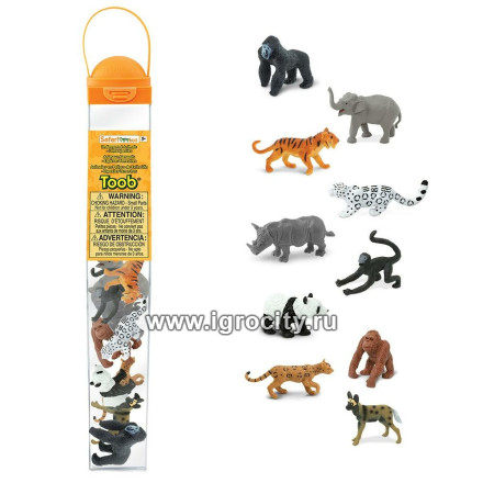 Набор мини-фигурок в тубе "Вымирающие виды Земли" (животные, занесенные в красную книгу) размер фигурки от 3 см.,  10 шт., Safari Ltd, арт.100109 