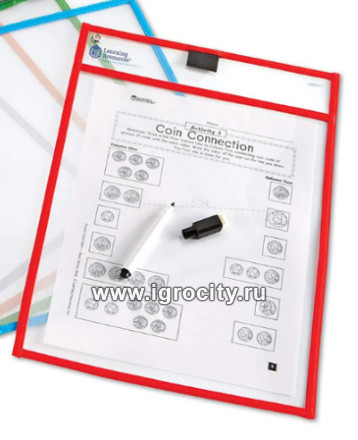 Прозрачная папка для занятий "Пиши и стирай", одна папка с маркером (на колпачке маркера - мини-губка), цвета МИКС