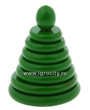 Одноцветная деревянная пирамидка Зеленая 8 дет., RNToys, высота 12 см., арт. Д-517
