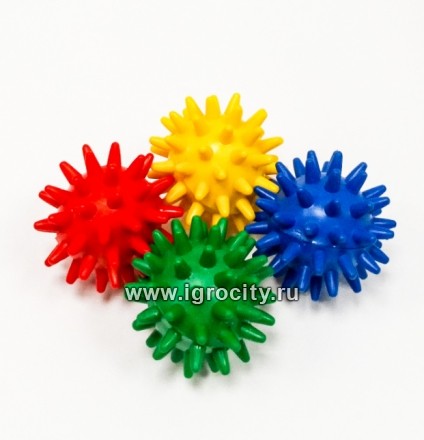 Набор из 4 маленьких игольчатых массажных шариков / массажные мячики ежики с шипами, d-4.5 см., Тех-пласт (sale!)